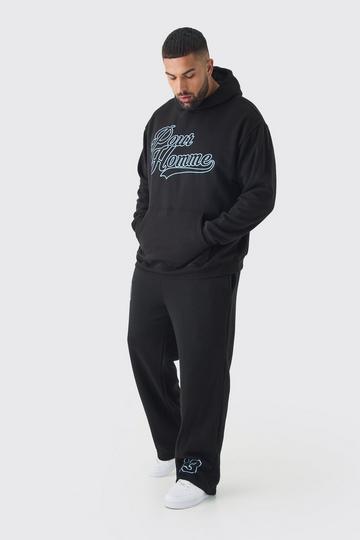 Plus Pour Homme Varsity Hoodie & Relaxed Fit Jogger Tracksuit black