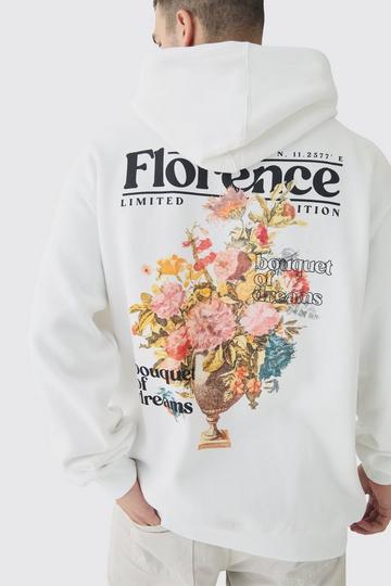 Tall Floral Back Print Oversized Hoodie white