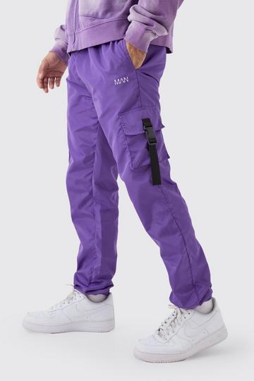 Purple Elasticated Waist Slim Fit Man Shell Cargo Jogger