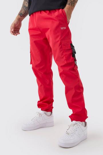 Red Elasticated Waist Slim Fit Man Shell Cargo Jogger