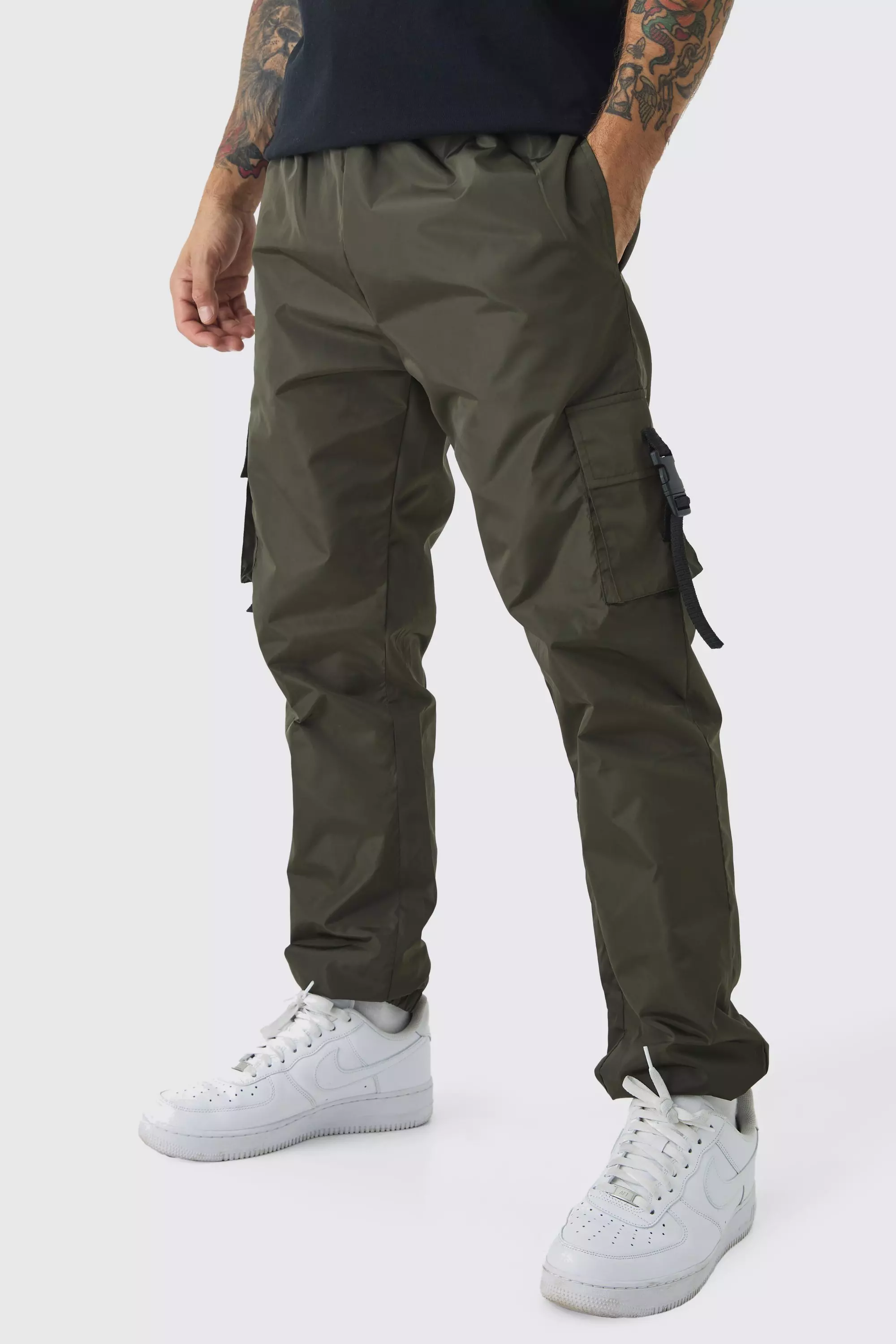 Khaki Elasticated Waist Slim Fit Man Shell Cargo Jogger alternative image