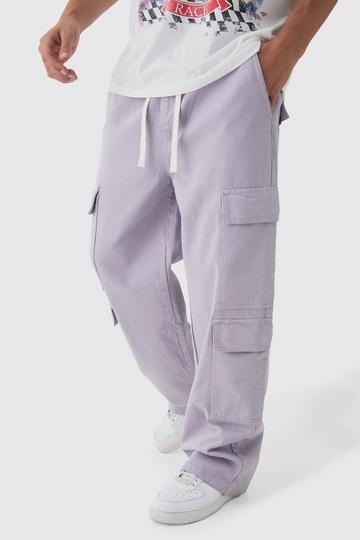 Grey Elasticated Waist Baggy Fit Multi Cargo Trousers