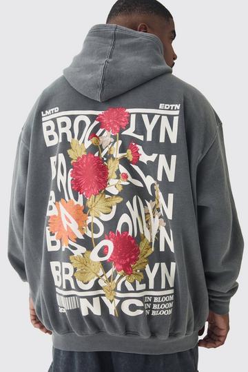 Charcoal Grey Plus Brooklyn Oversized Graphic Hoodie