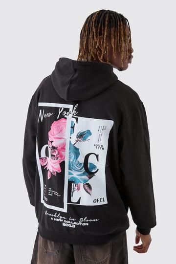 Tall Overdyed Spliced Floral Graphic Oversized Hoodie black