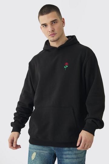 Tall Rose Embroidered Hoodie black