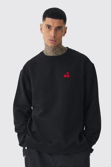 Tall Cherry Embroidered Sweat black