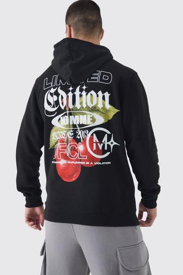 Tall Cherry Graphic Back Print Oversized Hoodie black