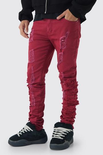 Skinny Stretch Stacked Red Ripped Jeans red