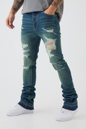 Skinny Stretch Stacked Flared Ripped Jeans vintage blue