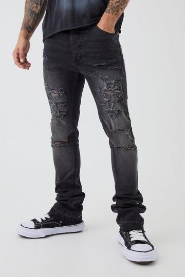 Skinny Stretch Stacked Flared Ripped Jeans charcoal