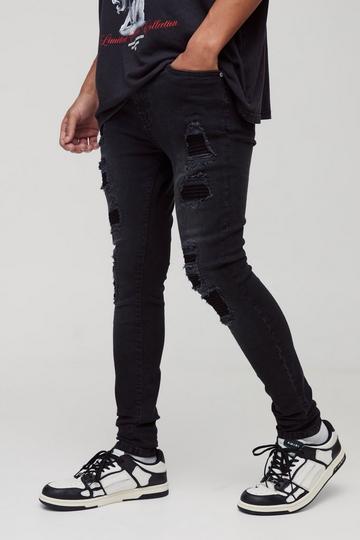 Black Super Skinny Stretch Biker Rip & Repair Jeans