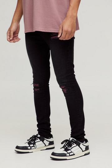 Paarse Stretch Rip & Repair Super Skinny Biker Jeans black