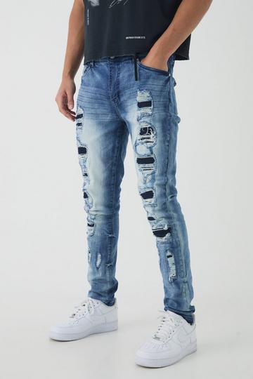 Blue Skinny Stretch Ripped Jeans