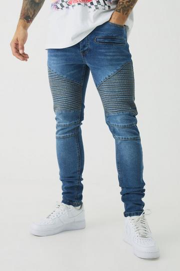 Skinny Biker Ripped Knee Jeans blue