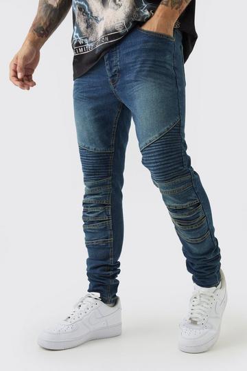 Blue Skinny Biker Panel Jeans