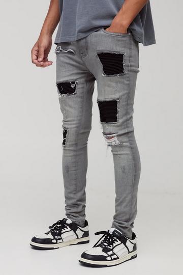 Grey Super Skinny Ripped Applique Jeans