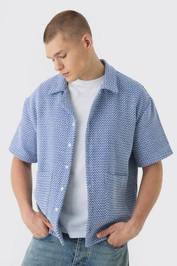 Oversized Herringbone Blouse Met Textuur blue