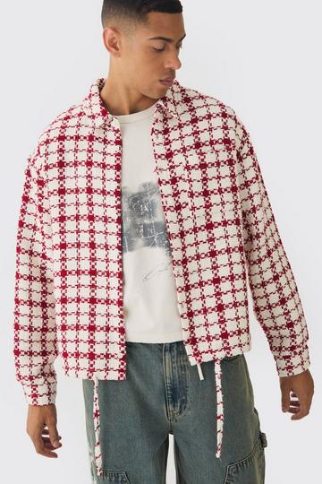 Red Oversized Bungee Hem Check Overshirt