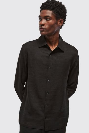 Black Regular Fit Long Sleeve Linen Shirt