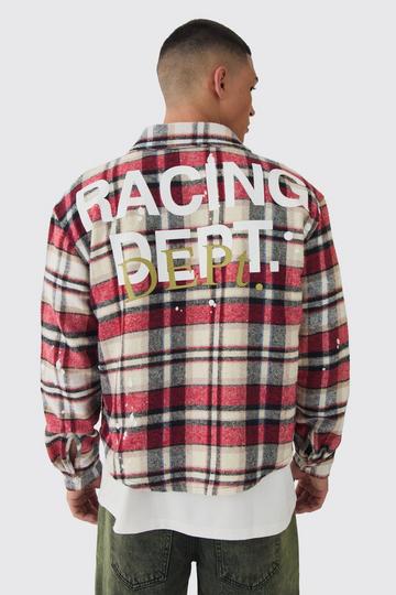 Red Oversized Paint Splatter Check Shirt