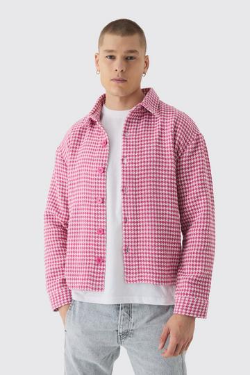 Pink Regular Boucle Check Overshirt