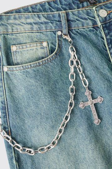 Cross Skull Jean Chain In Silver silver