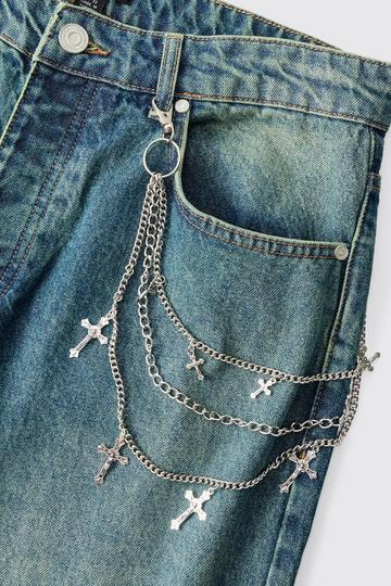 Zilveren Gekruiste Jeans Ketting Met Laagjes silver