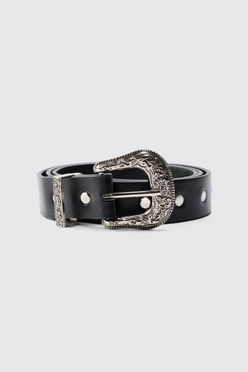 Black Western Studded Silver Buckle Belt silver