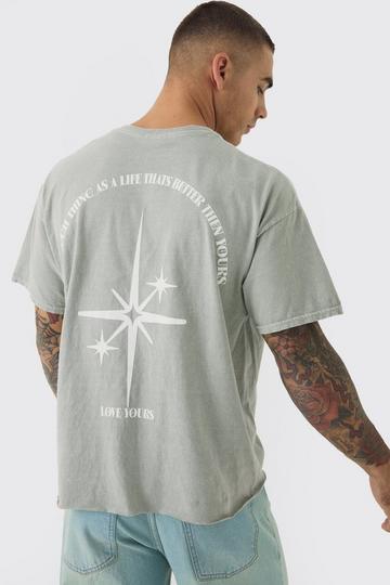 Oversized Boxy Washed Star Puff Print T-Shirt stone