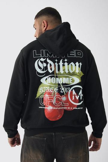 Plus Cherry Graphic Back Print Oversized Hoodie black