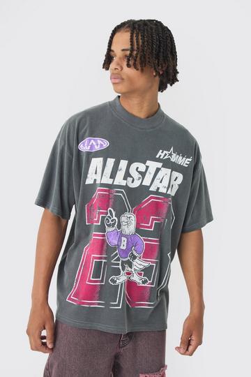 Oversized Washed All Star Eagle Print T-Shirt charcoal