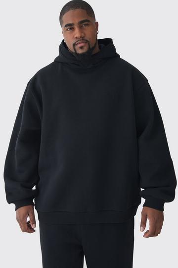 Plus Brushed Back Embroidered V Neck Hoodie black