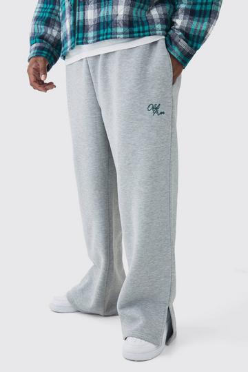 Plus Brushed Back Embroidered Split Hem Relaxed Joggers grey marl