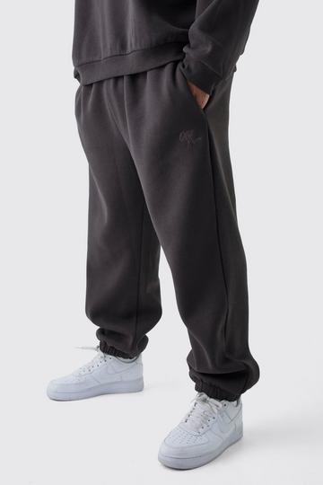 Plus Brushed Back Oversized Embroidered Joggers chocolate