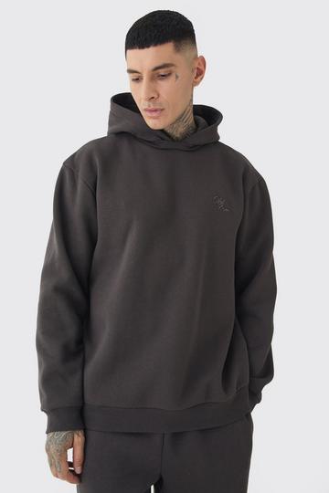 Tall Brushed Back Oversized Embroidered Hooded Sweat chocolate