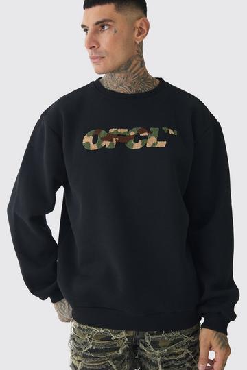 Tall Camo Borg Applique Boxy Oversized Sweat black