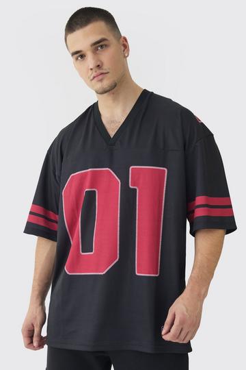 Tall Oversized Varsity Mesh Football Top black