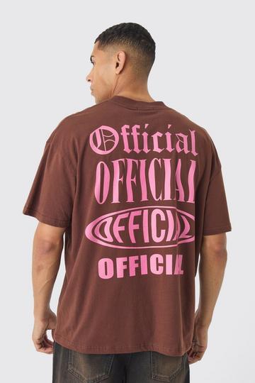 Oversized Extended Neck Official Back Print T-Shirt chocolate