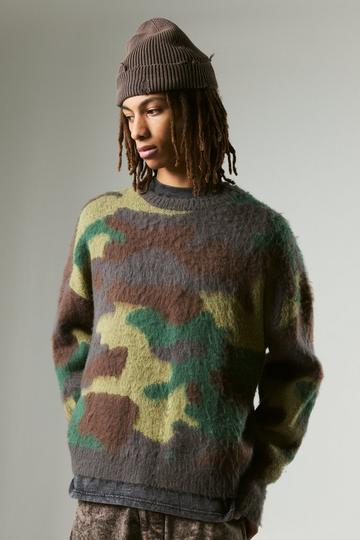 Brown Oversized Boxy Eyelash Knit Camo Jumper