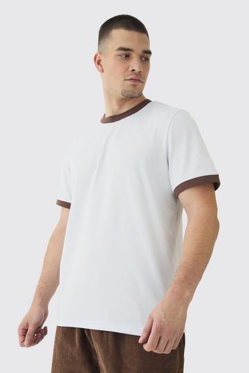 White Tall Ringer Neck T-Shirt