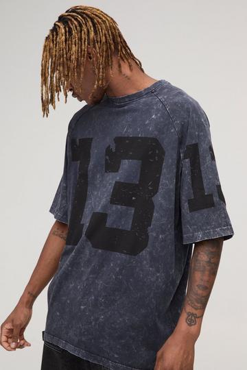 Tall Washed 13 Varsity Oversized T-shirt in Charcoal charcoal