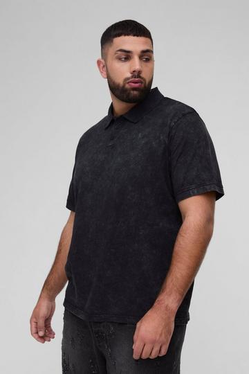 Black Plus Washed Polo in Black