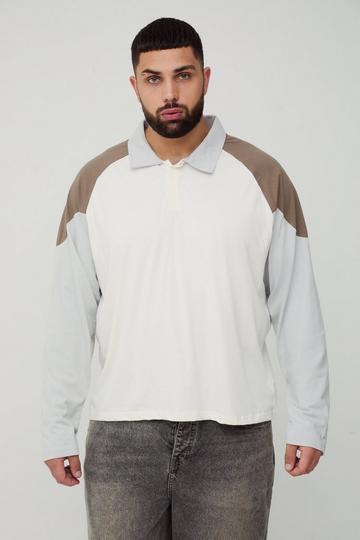 Plus Oversized Long Sleeve Panel Polo in Ecru ecru