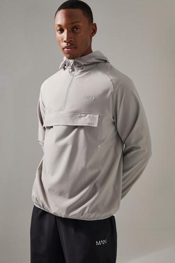 Man Active Boxy Shower Resist Windbreaker Met Korte Rits En Capuchon grey