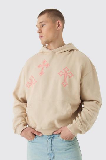 Oversized Boxy Hoodie Met Kruis En Print sand