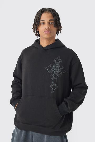 Oversized Cross Print Hoodie black