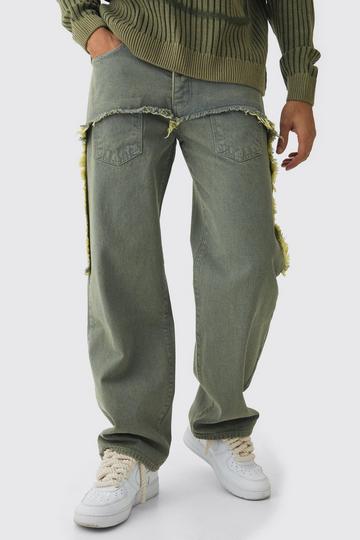 Relaxed Rigid Faux Layer Denim Jeans green