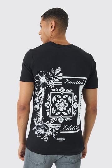 Slim Fit Bloemen T-Shirt Met Rugopdruk black