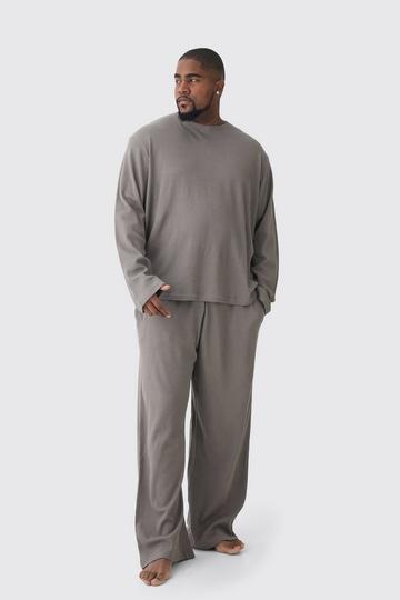 Plus Long Sleeve Waffle Lounge T-shirt & Jogger Set in Grey grey