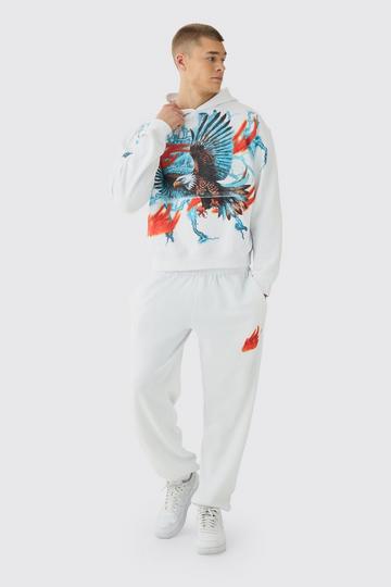 Oversized Boxy Large Scale Lightning Eagle Graphic Tracksuit white